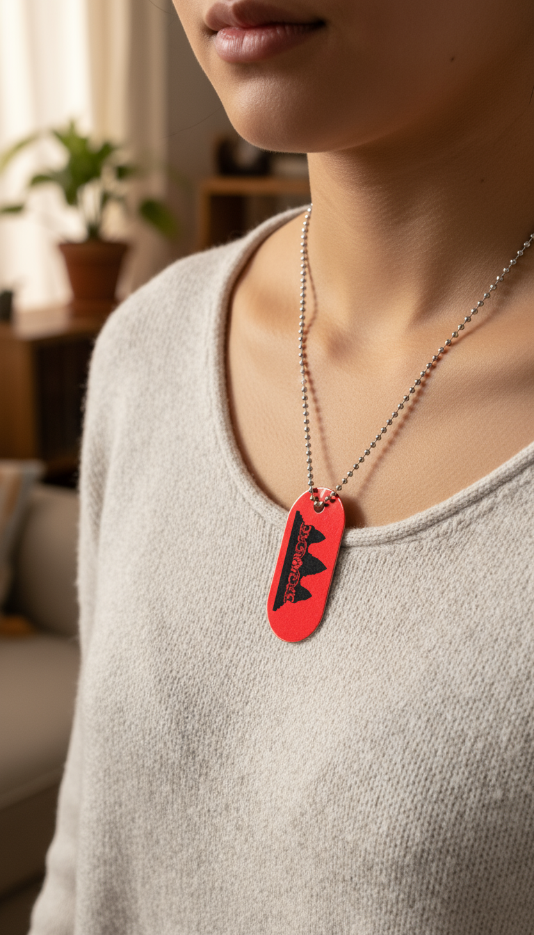 Custom tag worn as necklace