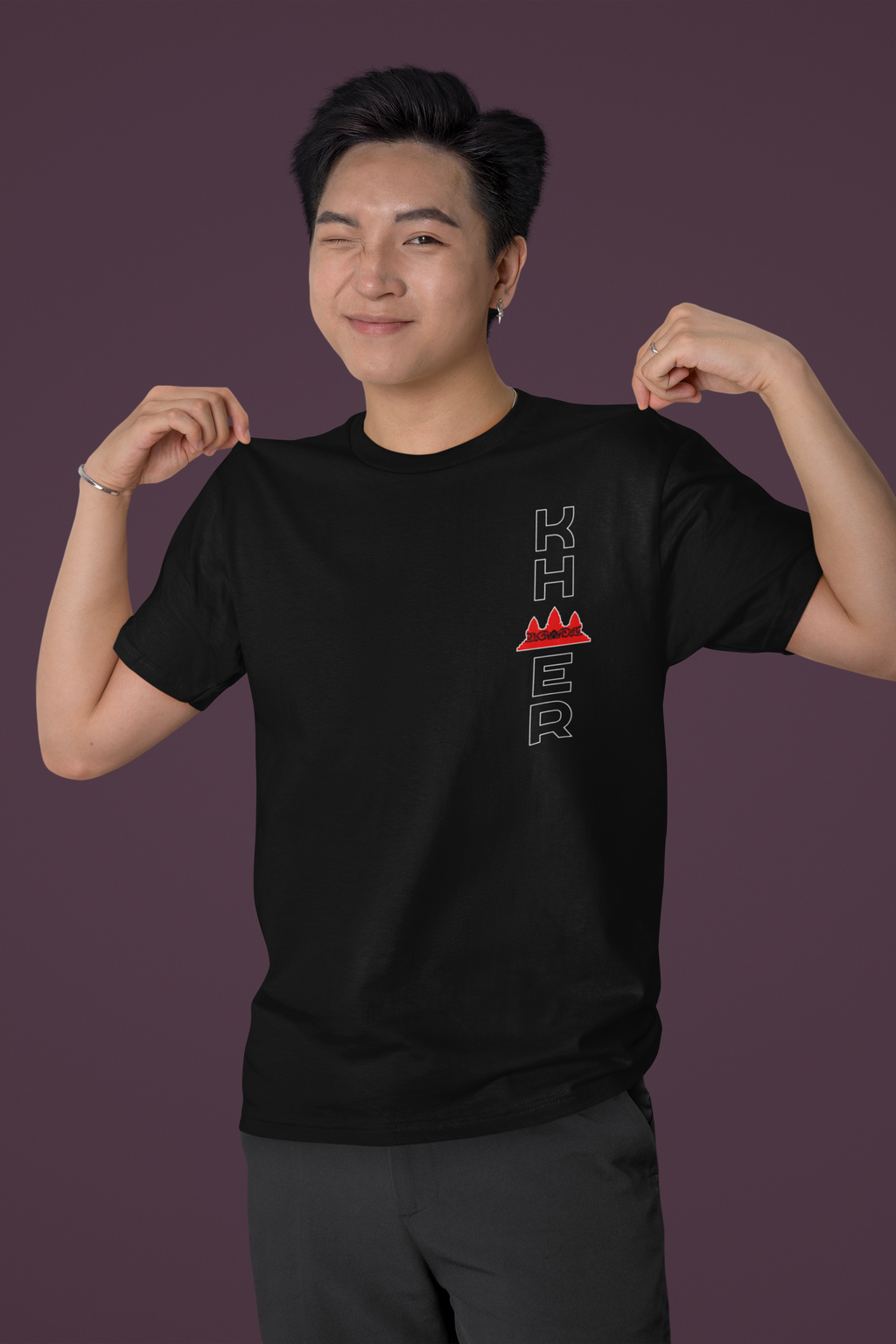 Custom Design T-Shirt - Khmer Vertical with Angkor Wat