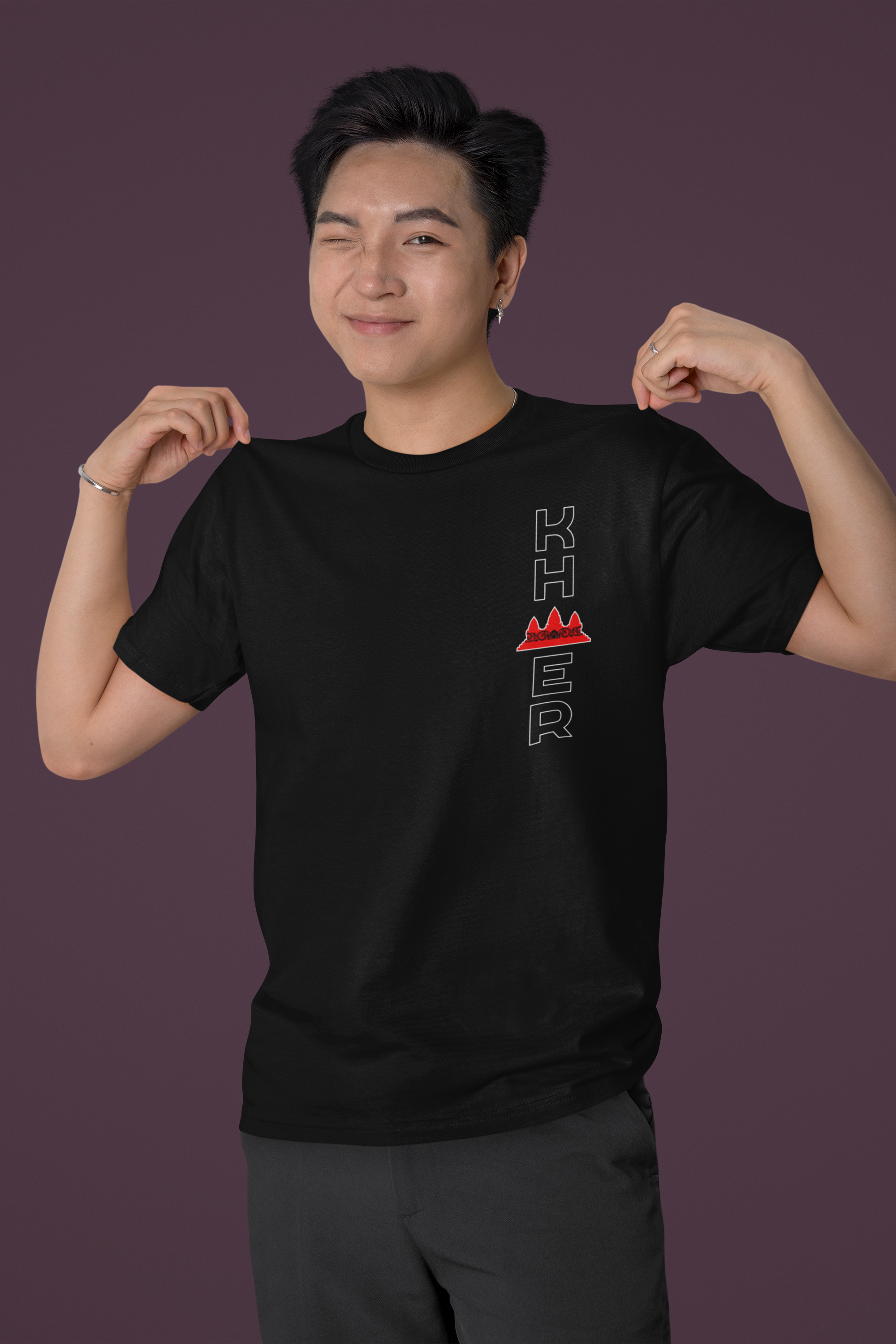 Custom Design T-Shirt - Khmer Vertical with Angkor Wat